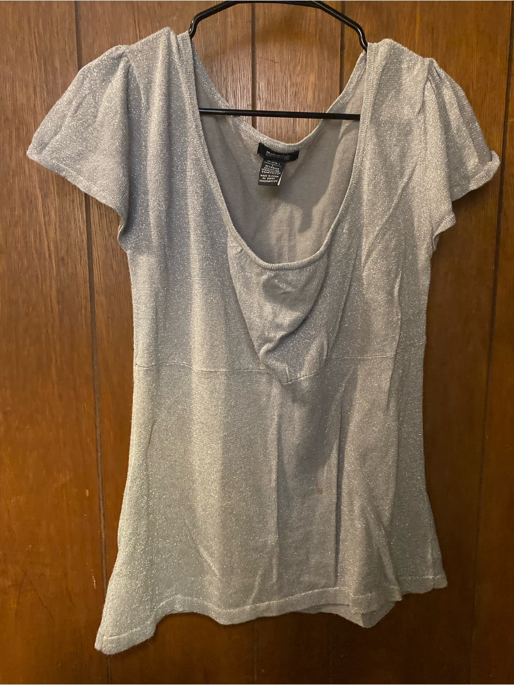 Metrostyle Silver Sparkle Scoop Neck Short Sleeve Top